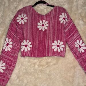 Altar'd State Pink and White Knit Sweater